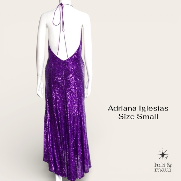 Adriana Iglesias Purple Sequin Halter Backless Evening Gown Formal Prom - Small - Picture 4 of 11